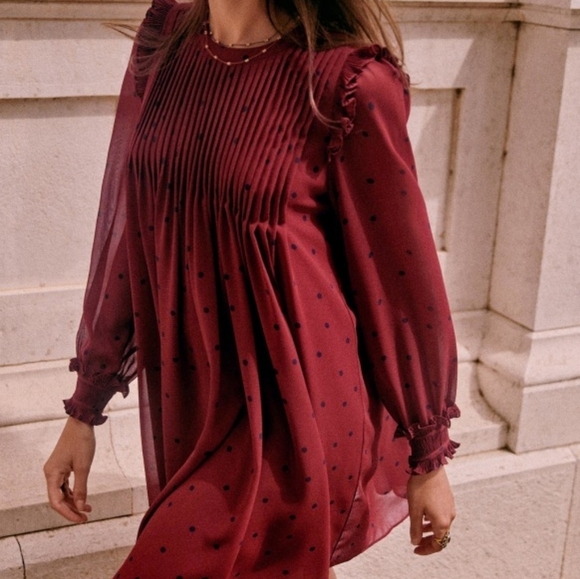 Sezane Eve Dress in Plum with Navy Dots size 34 - Picture 6 of 12